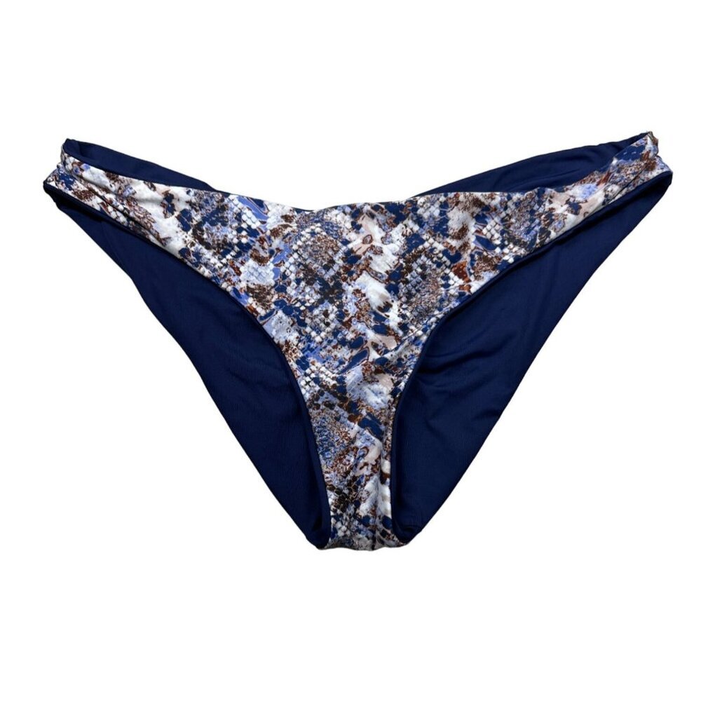 BECCA Bikini‎ Bottom Reversible Womens Size Large Blue Snake Print Hipster NEW
